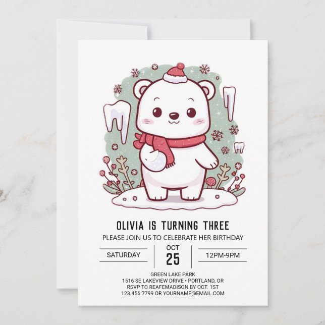 Der verzauberte Eispolarbär - Digitaler Geburtstag Einladung (Vorderseite)