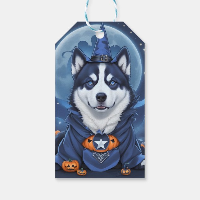 Der verzauberte Husky-Hund: Magische Halloween-Fre Geschenkanhänger (Rückseite)