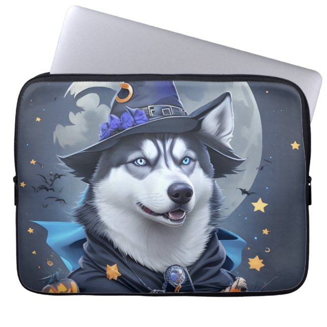 Der verzauberte Husky-Hund: Magische Halloween-Fre Laptopschutzhülle (Vorderseite)