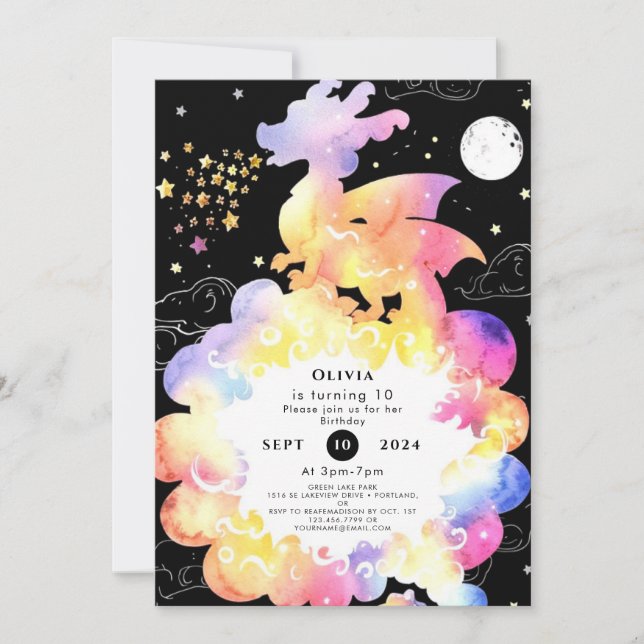 Der verzauberte Kinderdrache zum Geburtstag Einladung (Vorderseite)