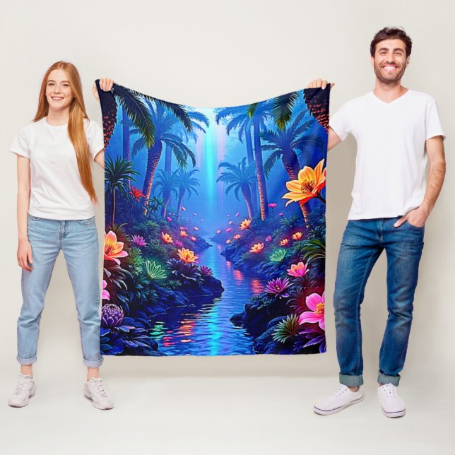 Der verzauberte lebendige Fluss Forest Dream Fleecedecke (Beispiel)