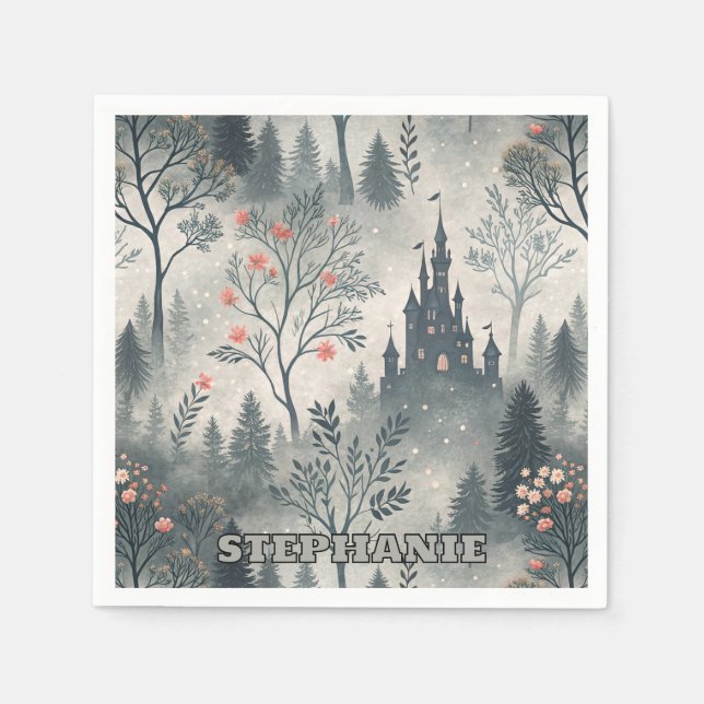 Der verzauberte Misty Forest mit dunklem Schloss - Serviette (Vorderseite)