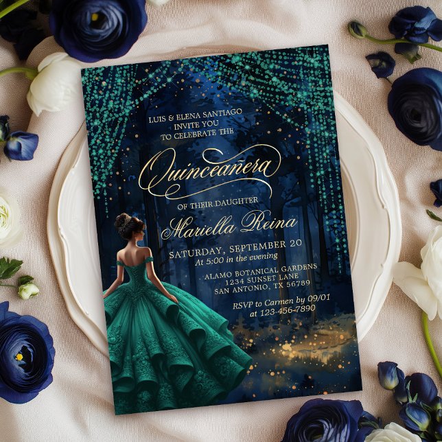 Der verzauberte Wald Emerald Green Quinceañera Einladung (Von Creator hochgeladen)