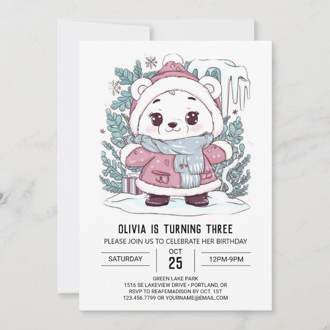 Der verzauberte Winterpolarbär Digitaler Geburtsta Einladung (Vorderseite)