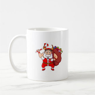 Der viking santa claus hält den Bonbons a Kaffeetasse
