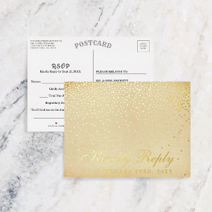 Der Vintage Glam Gold Confetti Wedding RSVP Real Folie Einladungspostkarte