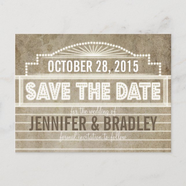 Der Vintage Marquee der 1920er Jahre Save the Date Ankündigungspostkarte (Vorderseite)