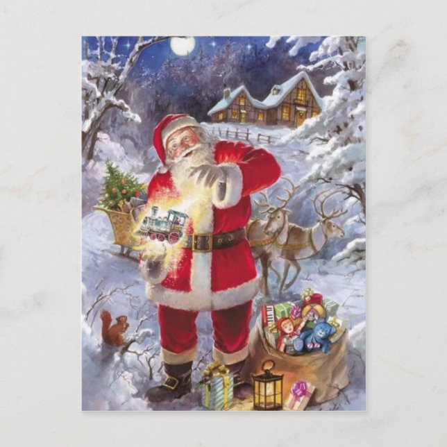 Der Vintage Weihnachtsmann im Schnee Feiertagspostkarte (Vorderseite)