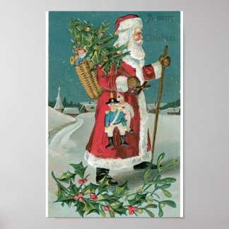 Der Vintage Weihnachtsmann im Schnee Poster