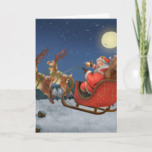 Der Vintage Weihnachtsmann in seinem Schlitten Karte