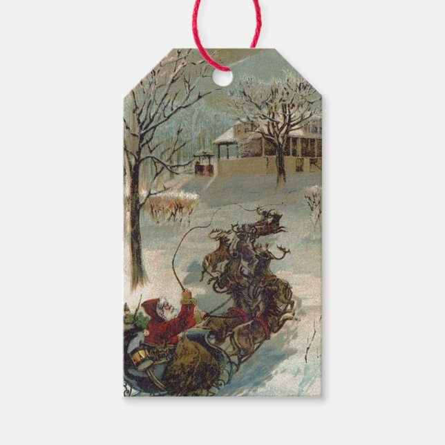 Der Vintage Weihnachtsmann kommt in die Stadt Geschenkanhänger (Vorderseite)