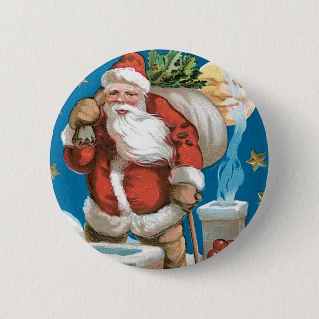 Der Vintage Weihnachtsmann mit dem Mond Button (Vorderseite)