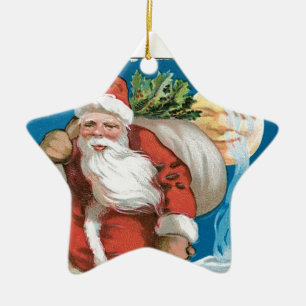 Der Vintage Weihnachtsmann mit dem Mond Keramikornament
