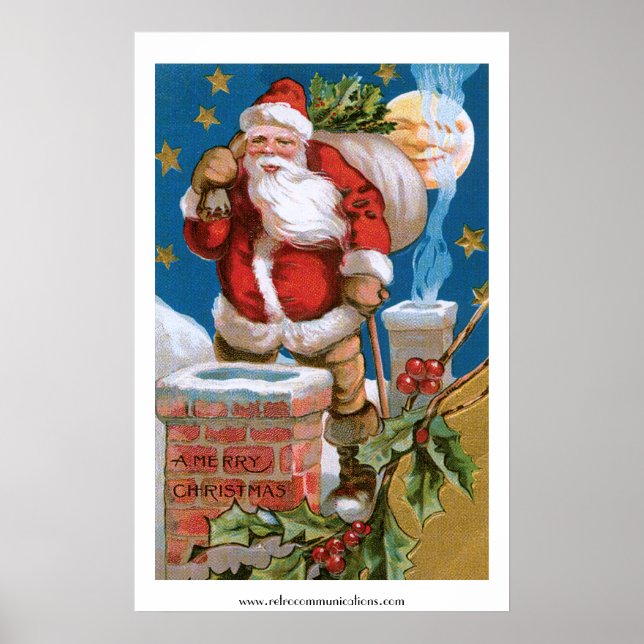 Der Vintage Weihnachtsmann mit dem Mond Poster (Vorne)