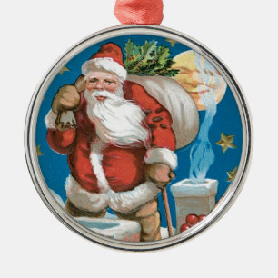 Der Vintage Weihnachtsmann mit dem Mond Silbernes Ornament