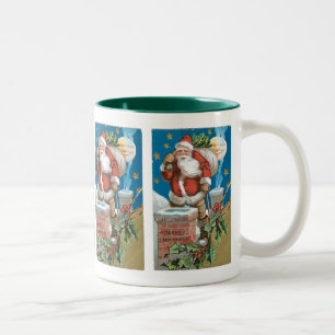 Der Vintage Weihnachtsmann mit dem Mond Zweifarbige Tasse