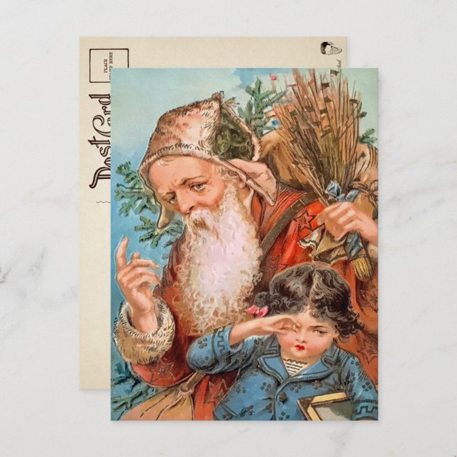 Der Vintage Weihnachtsmann mit dem unheilvollen Ki Postkarte (Vorne/Hinten)