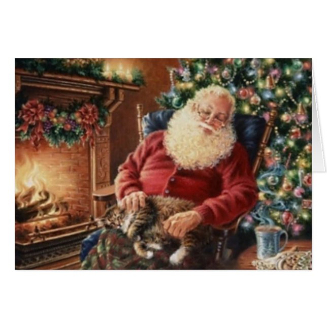 Der Vintage Weihnachtsmann schläft mit der Katze (Vorderseite (Horizontal))