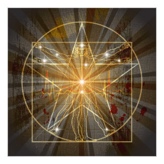 Der viruvianische Mann in Pentagramm Fotodruck