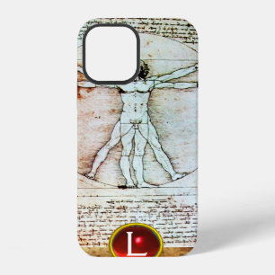 DER VITRUVIANISCHE MENSCH ,Monogramm Roter Rubin, iPhone Hülle