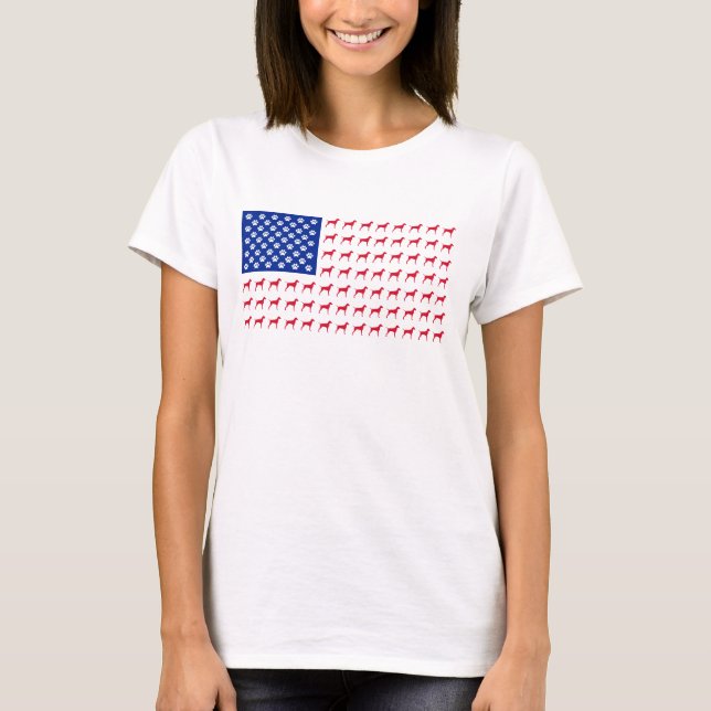 Der Vizsla der Frauen amerikanische Flaggen-T - T-Shirt (Vorderseite)