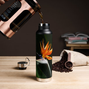 Der Vogel der tropischen Blume Orange Trinkflasche