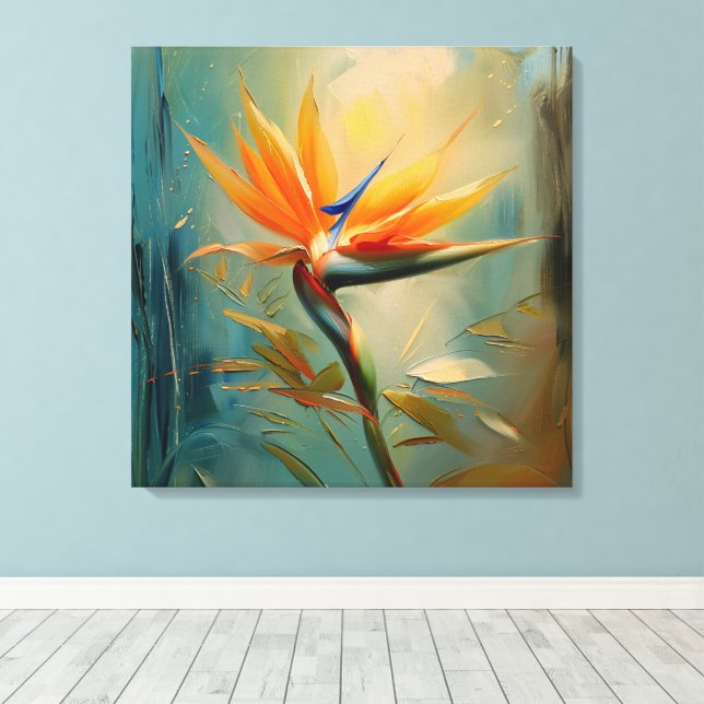 Der Vogel der tropischen Pflanze des Paradieses Leinwanddruck (Insitu (Holzboden))