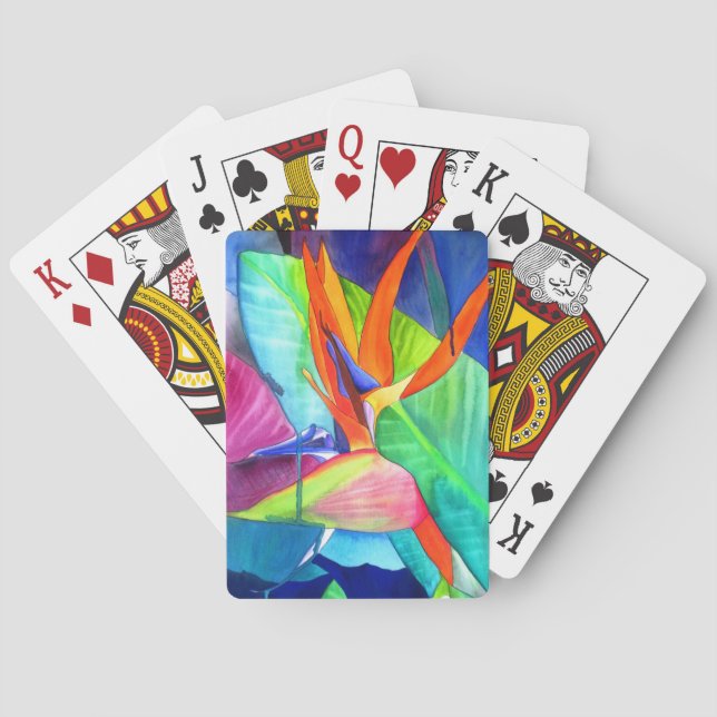 Der Vogel des Paradise Strelitzia Blume Tropische  Spielkarten (Rückseite)