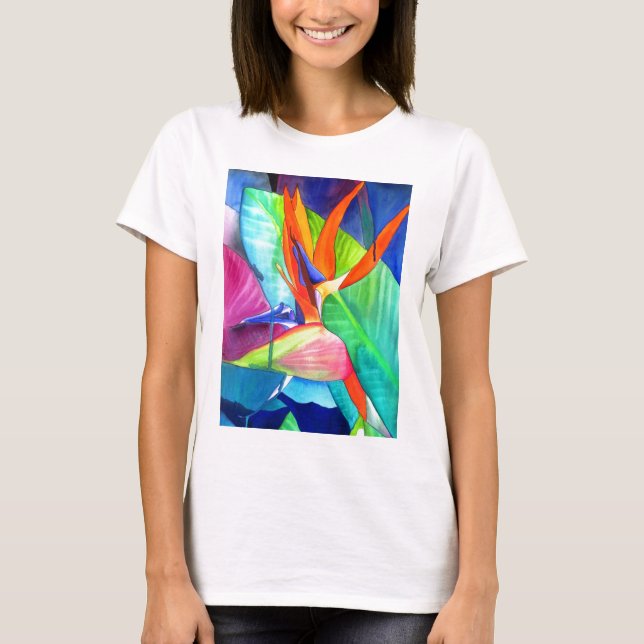 Der Vogel des Paradise Strelitzia Blume Tropische  T-Shirt (Vorderseite)