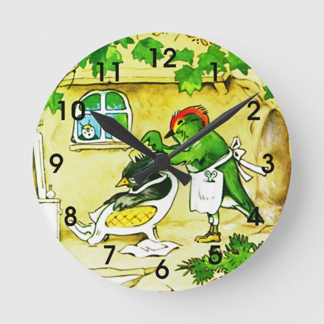 Der Vogel-Friseur Runde Wanduhr (Vorderseite)
