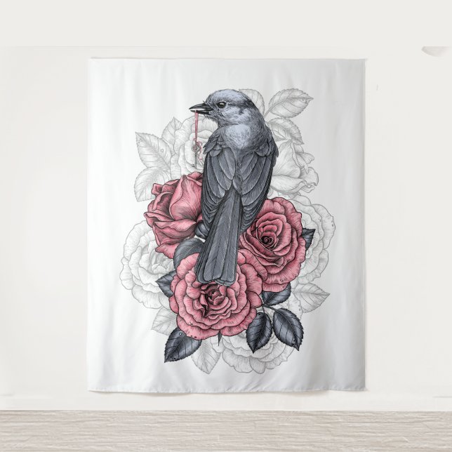 Der Vogel mit der silbernen Taste Wandteppich (Vorderseite)