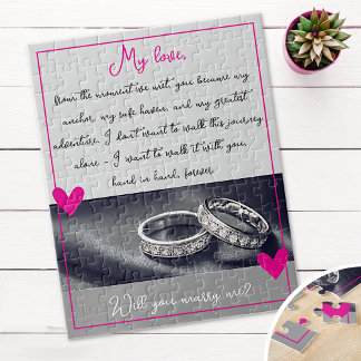 Der Vorschlag zur Rosa Ringe Ehe heiraten Sie. Puzzle