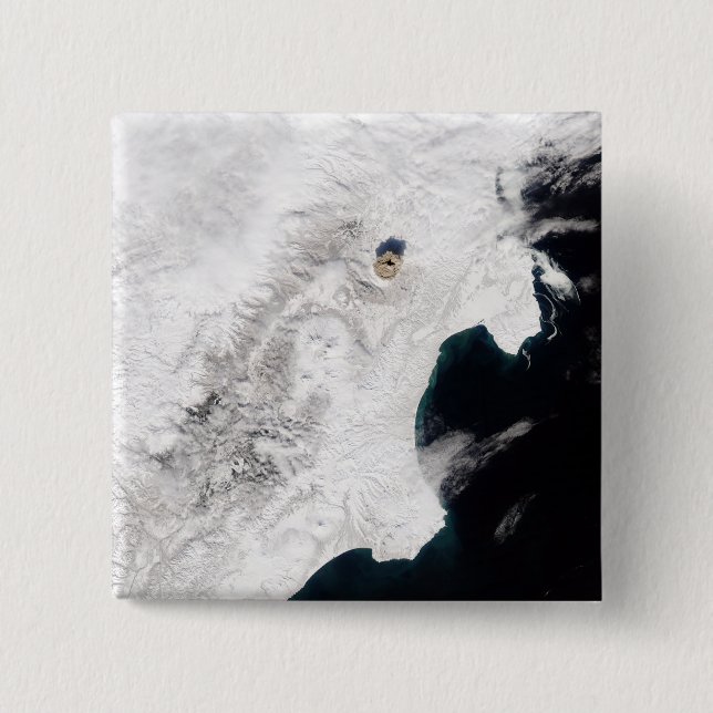 Der Vulkan Shiveluch in Kamtschatka Krai, Russland Button (Vorderseite)