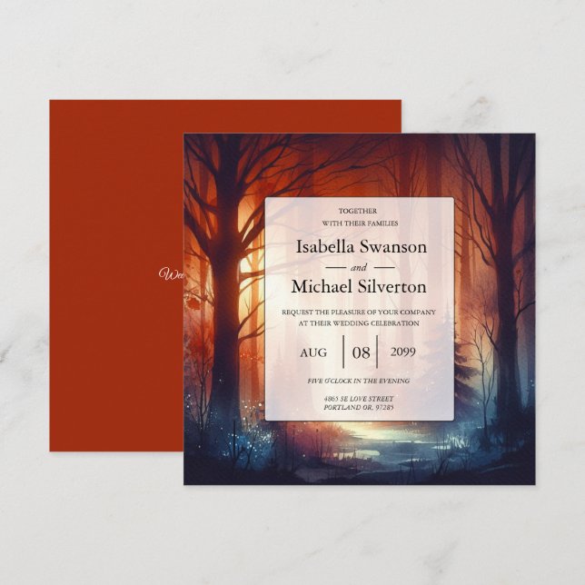 Der Waldzauber fallender Blätter Einladung (Vorne/Hinten)