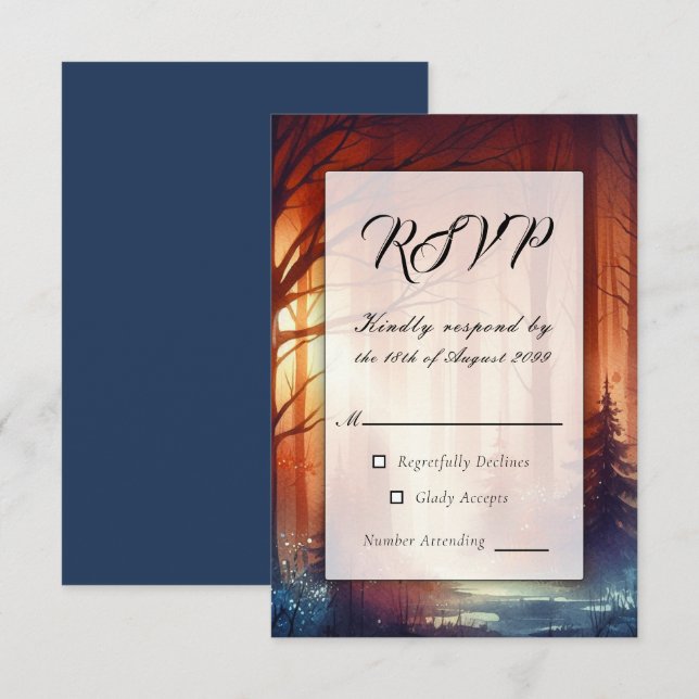 Der Waldzauber fallender Blätter RSVP Karte (Vorne/Hinten)
