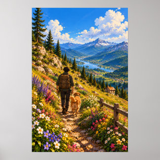 Der Wanderer in der Bergwiese Poster