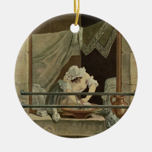 Der Washerwoman, graviert von J. Laurent Julien Keramikornament (Vorne)