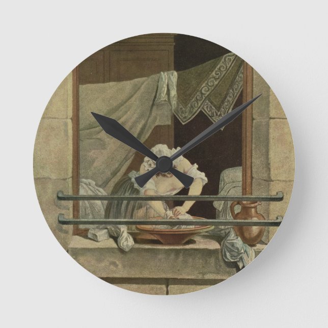 Der Washerwoman, graviert von J. Laurent Julien Runde Wanduhr (Vorderseite)