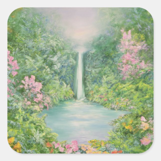 Der Wasserfall 1997 Quadratischer Aufkleber (Vorderseite)