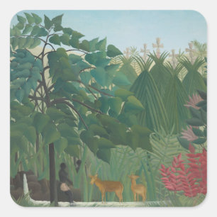 Der Wasserfall von Henri Rousseau, Vintage Fine Ar Quadratischer Aufkleber