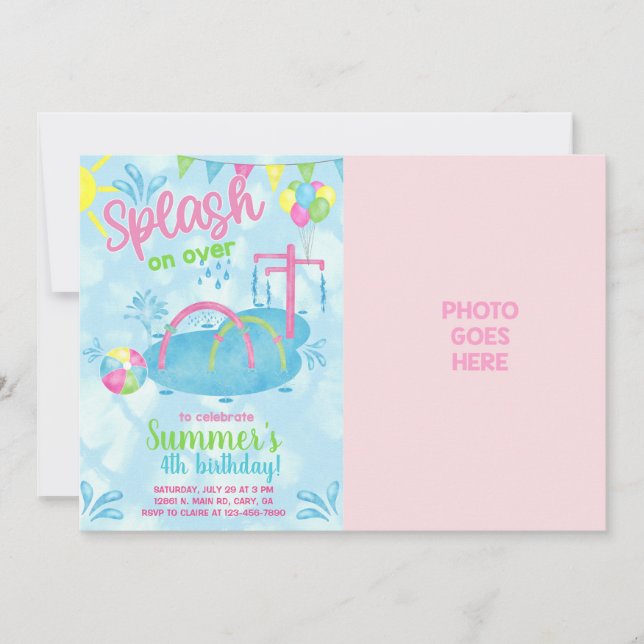 Der Wasserpark der Girl Splash Pads lädt zum Gebur Einladung (Vorderseite)