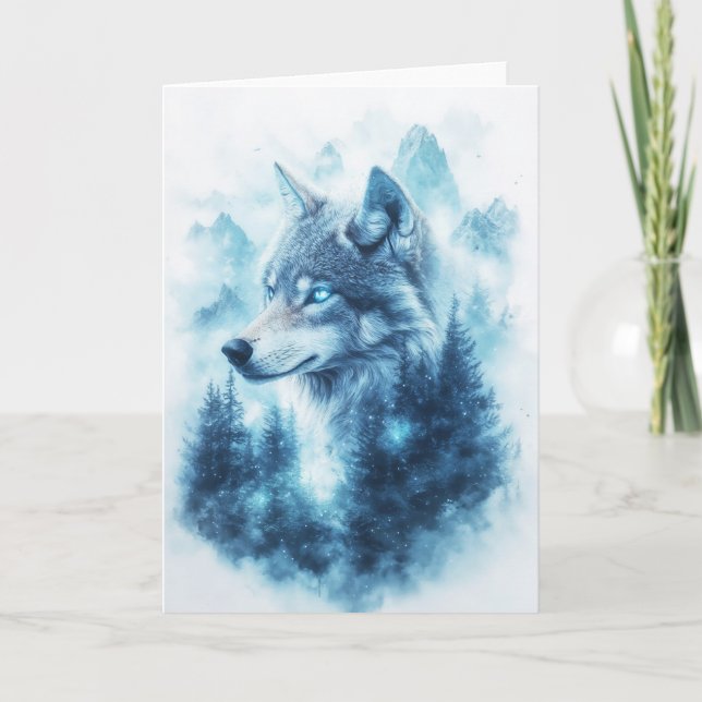 Der Watchful Wolf in Mattierten Spitzen Karte (Vorderseite)