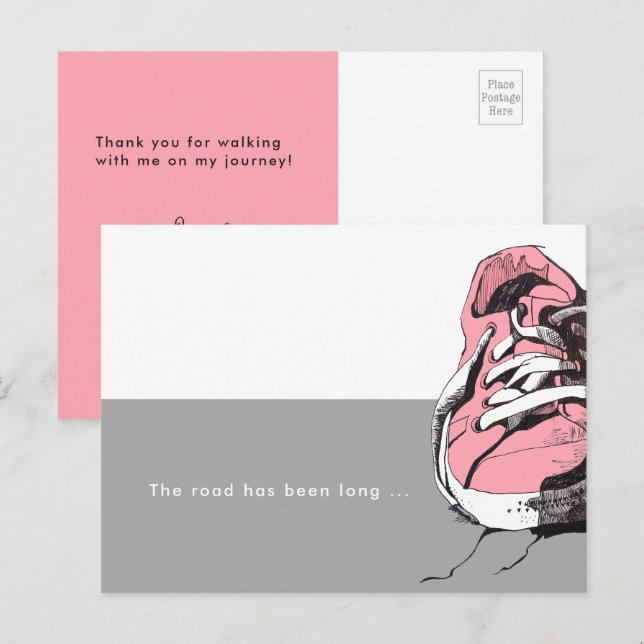 Der Weg war lange rosa Sneaker Danke Postkarte (Vorne/Hinten)