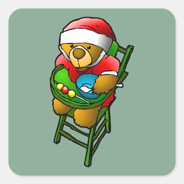 Der Weihnachtsbär Quadratischer Aufkleber (Vorderseite)