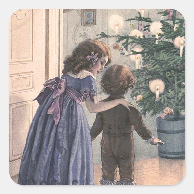 "Der Weihnachtsbaum" Quadratischer Aufkleber (Vorderseite)