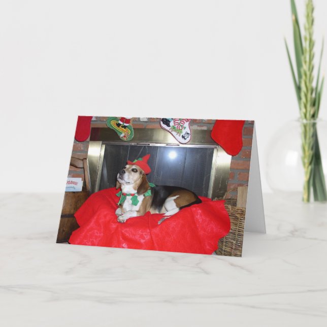 Der Weihnachtself des Beagle Feiertagskarte (Vorderseite)