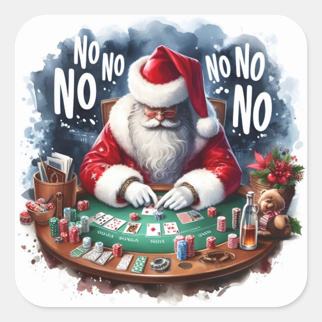 Der Weihnachtsmann am festlichen Poker-Tisch in de Quadratischer Aufkleber (Vorderseite)