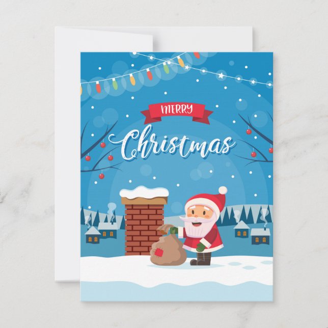 Der Weihnachtsmann auf dem Dach Feiertagskarte (Vorderseite)
