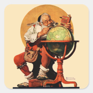 Der Weihnachtsmann auf dem Globus Quadratischer Aufkleber