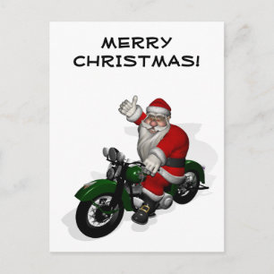 Der Weihnachtsmann auf dem grünen Vintagen Motorra Feiertagspostkarte